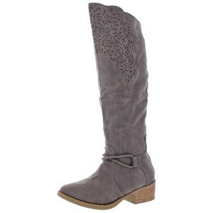 Very G Women's Twisted Faux Suede Laser-Cut Knee-High Tall Boots Imperfections